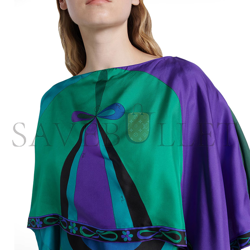 PUCCI IRIDE SILK TWILL MAXI DRESS AND CAPE SET